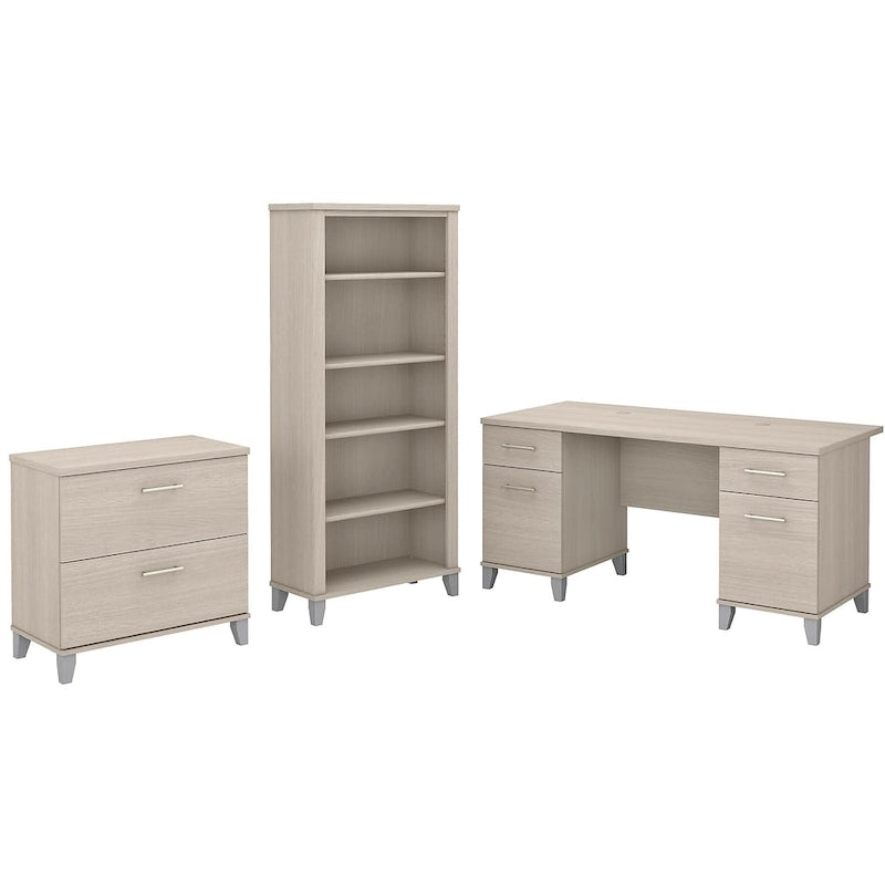 Bureau de 60 W avec meuble de rangement et bibliothèque à 5 étagères