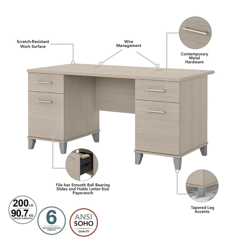 Bureau de 60 W avec meuble de rangement et bibliothèque à 5 étagères