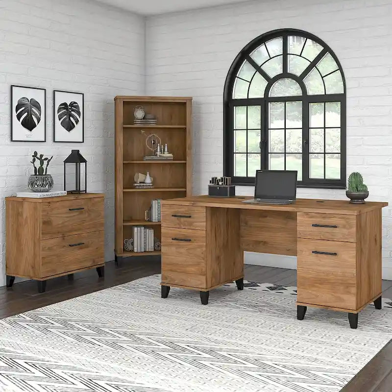 Bureau de 60 W avec meuble de rangement et bibliothèque à 5 étagères