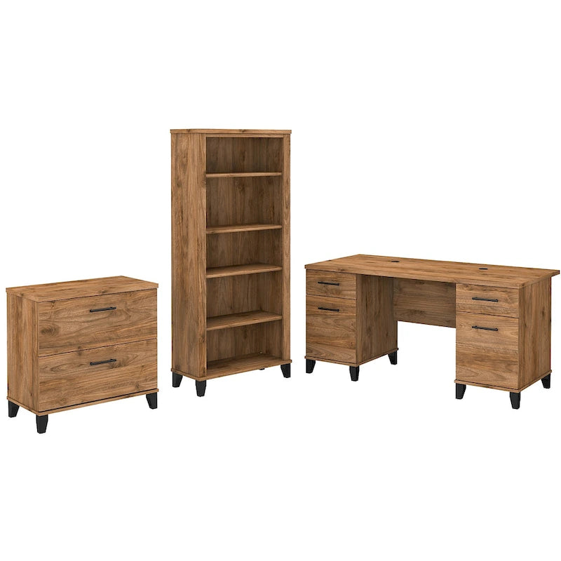 Bureau de 60 W avec meuble de rangement et bibliothèque à 5 étagères