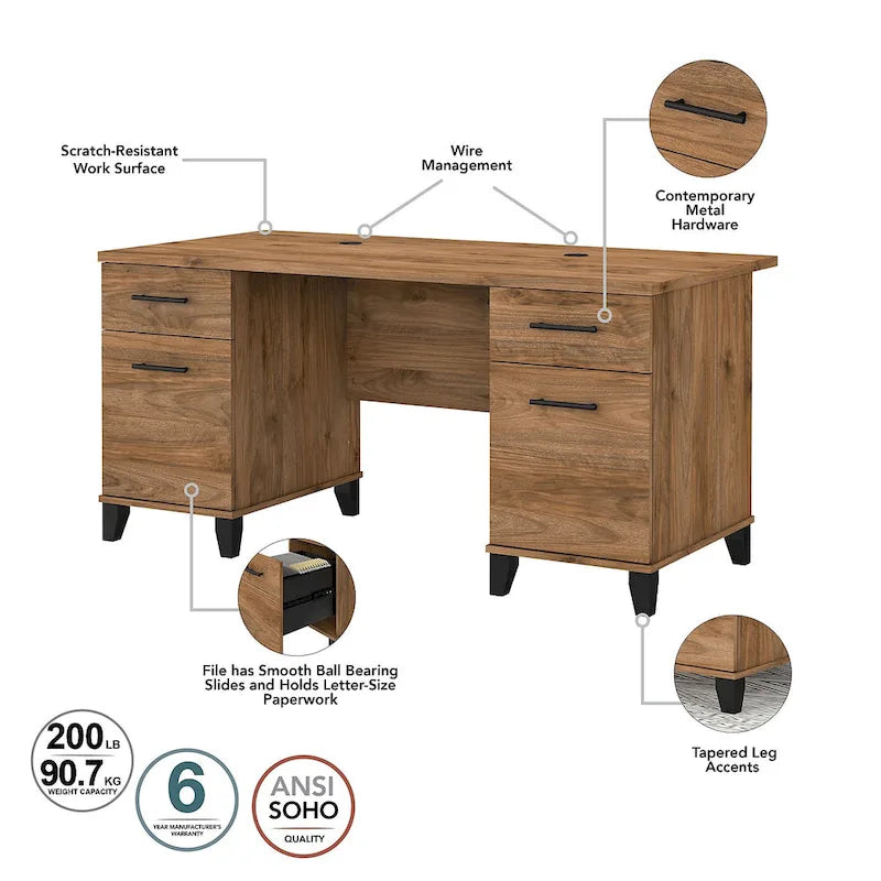 Bureau de 60 W avec meuble de rangement et bibliothèque à 5 étagères