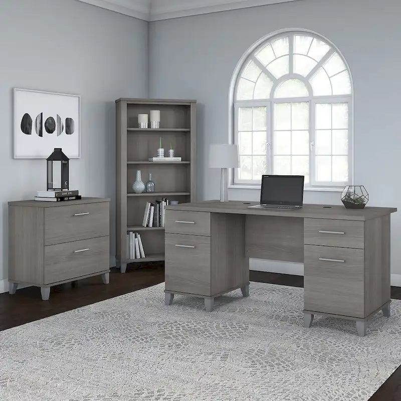 Bureau de 60 W avec meuble de rangement et bibliothèque à 5 étagères