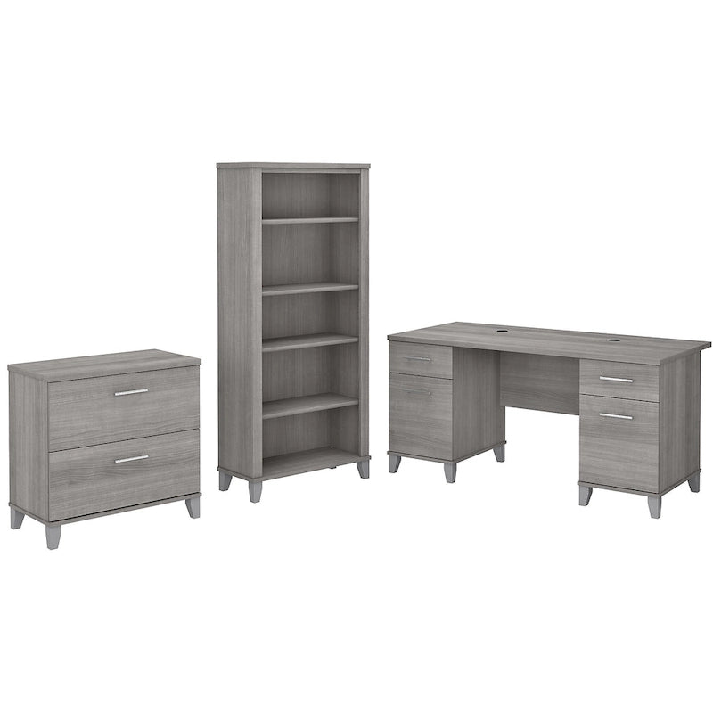 Bureau de 60 W avec meuble de rangement et bibliothèque à 5 étagères