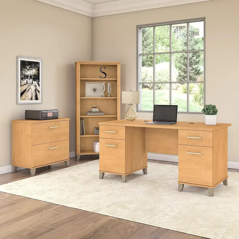 Bureau de 60 W avec meuble de rangement et bibliothèque à 5 étagères