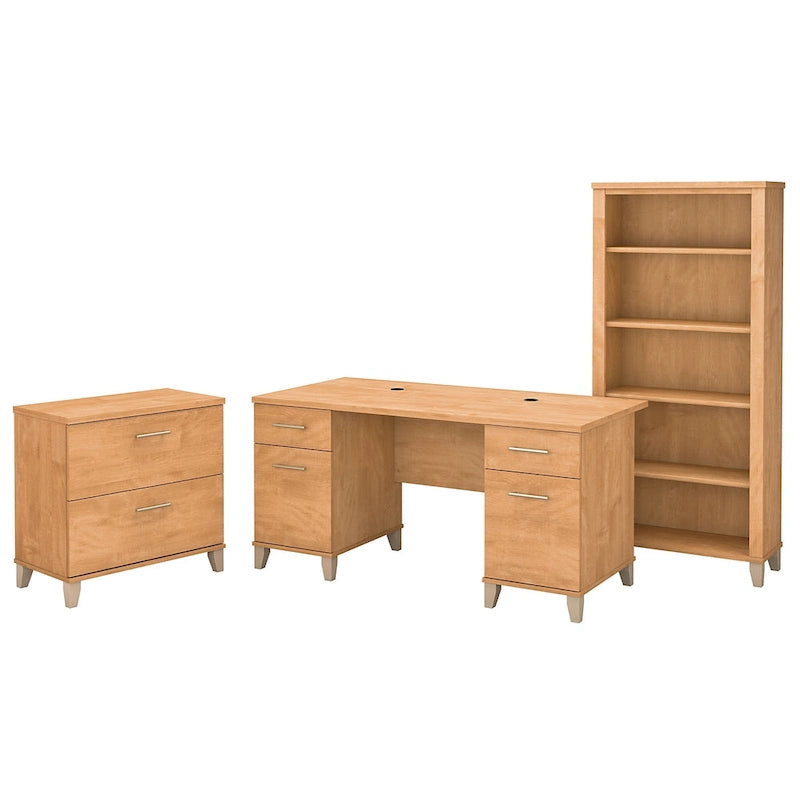 Bureau de 60 W avec meuble de rangement et bibliothèque à 5 étagères