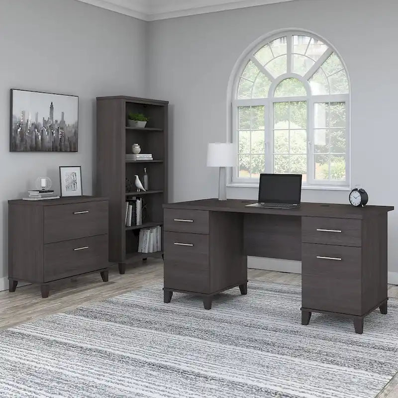 Bureau de 60 W avec meuble de rangement et bibliothèque à 5 étagères