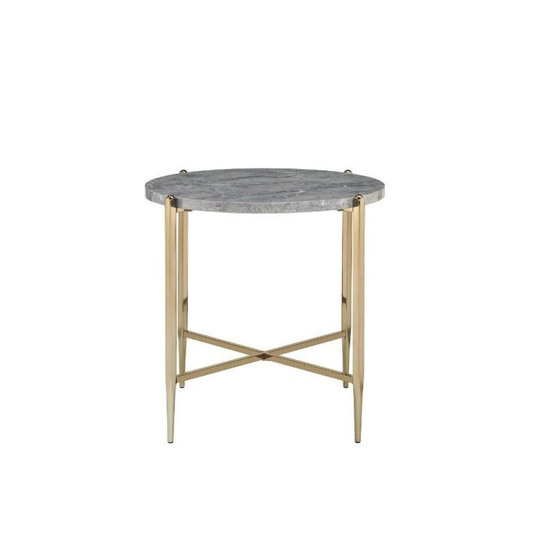 Table d'appoint avec plateau ovale en marbre et piètement en X, gris et doré