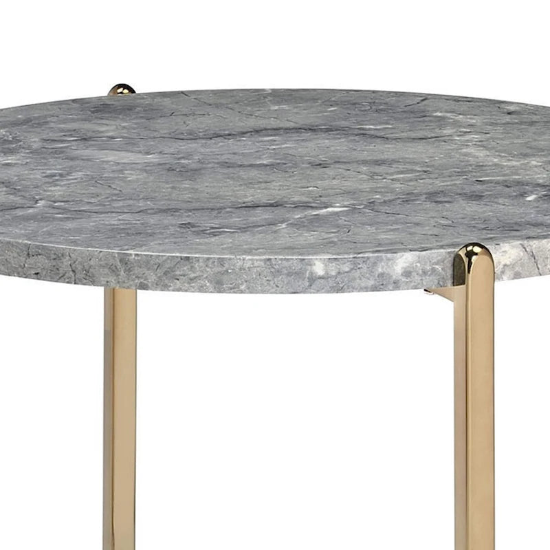 Table d'appoint avec plateau ovale en marbre et piètement en X, gris et doré