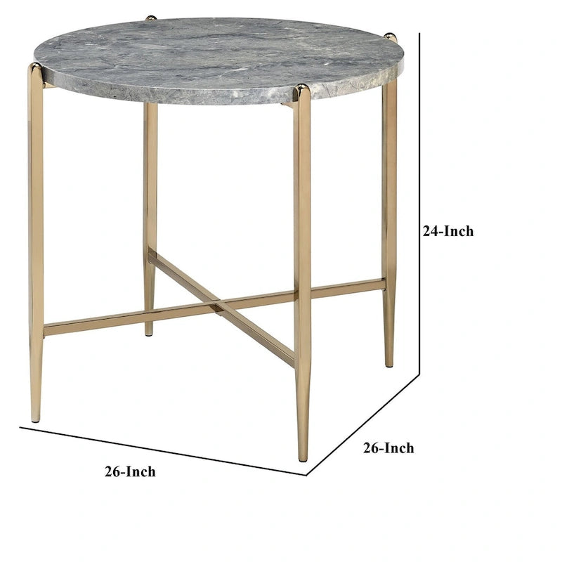 Table d'appoint avec plateau ovale en marbre et piètement en X, gris et doré