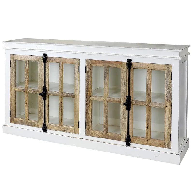 The Gray Barn Upper Glen 4-Door Crisp Two Tone White and Natural Credenza