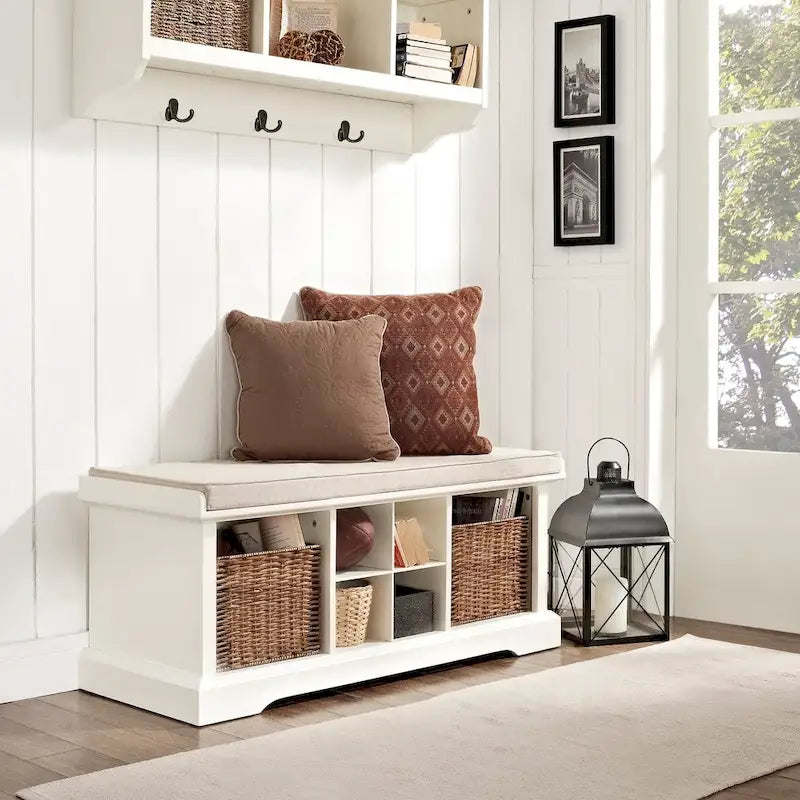 Banc de rangement d'entrée en bois blanc