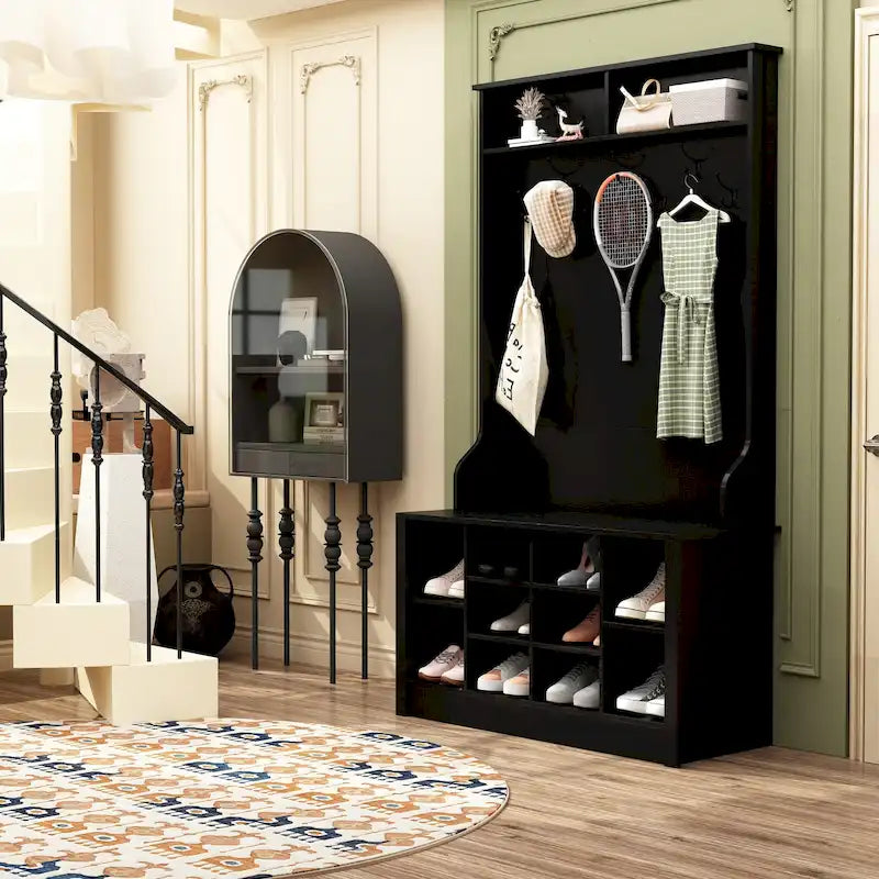 Porte-manteau et banc de rangement avec étagère à chaussures pour entrée