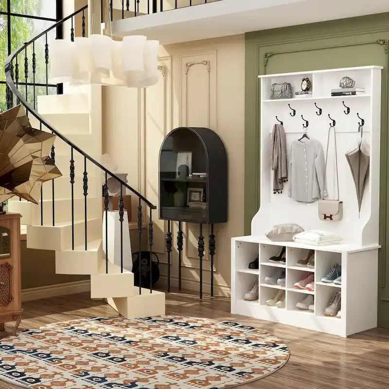 Porte-manteau et banc de rangement avec étagère à chaussures pour entrée