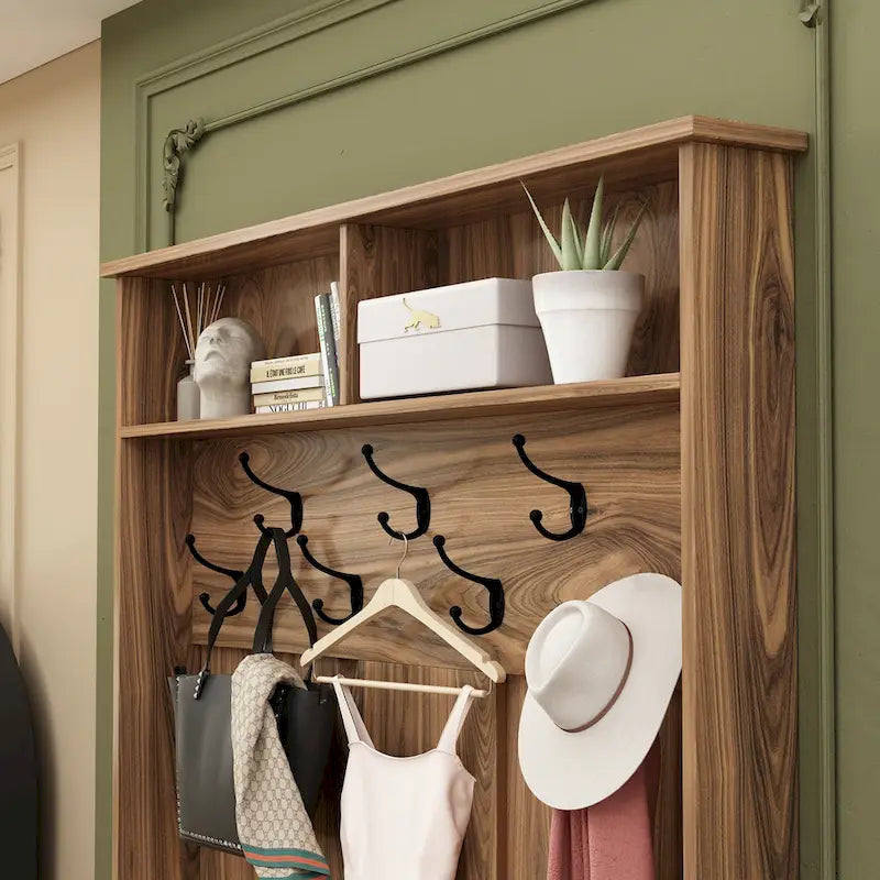 Porte-manteau et banc de rangement avec étagère à chaussures pour entrée
