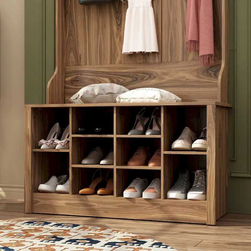 Porte-manteau et banc de rangement avec étagère à chaussures pour entrée
