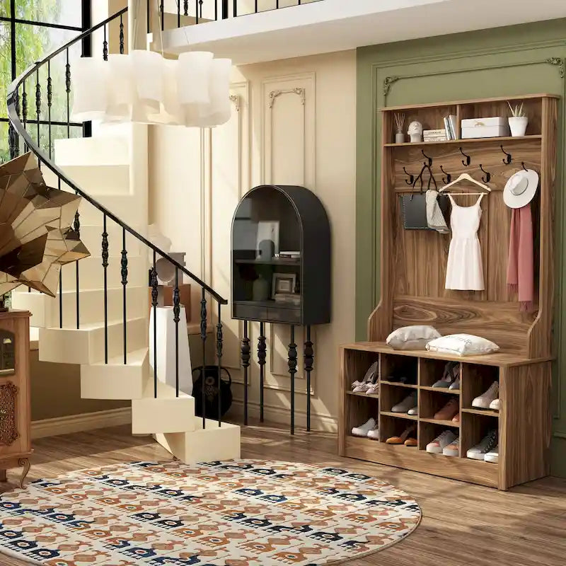 Porte-manteau et banc de rangement avec étagère à chaussures pour entrée