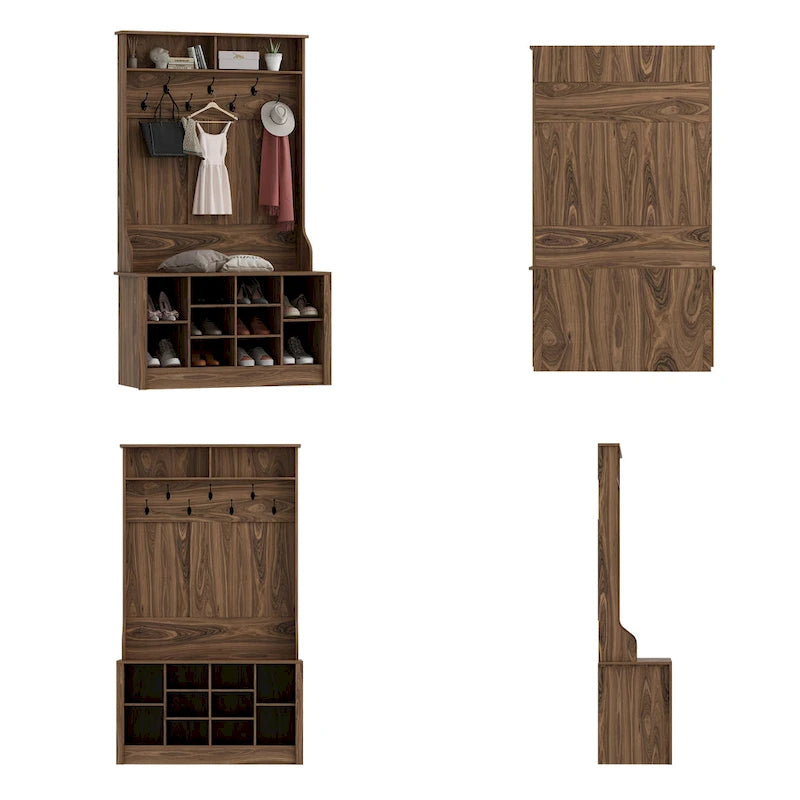 Porte-manteau et banc de rangement avec étagère à chaussures pour entrée
