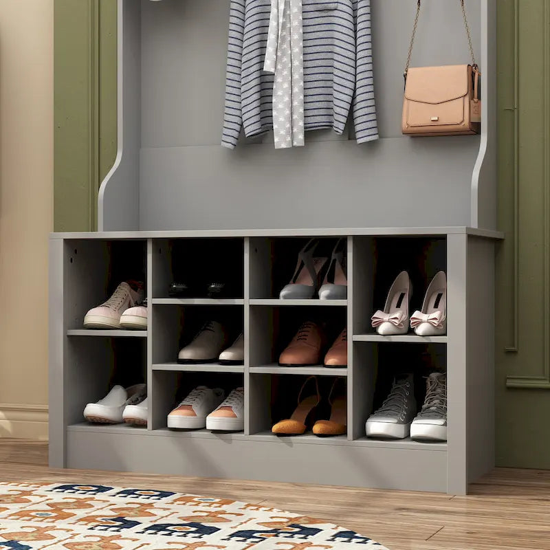 Porte-manteau et banc de rangement avec étagère à chaussures pour entrée