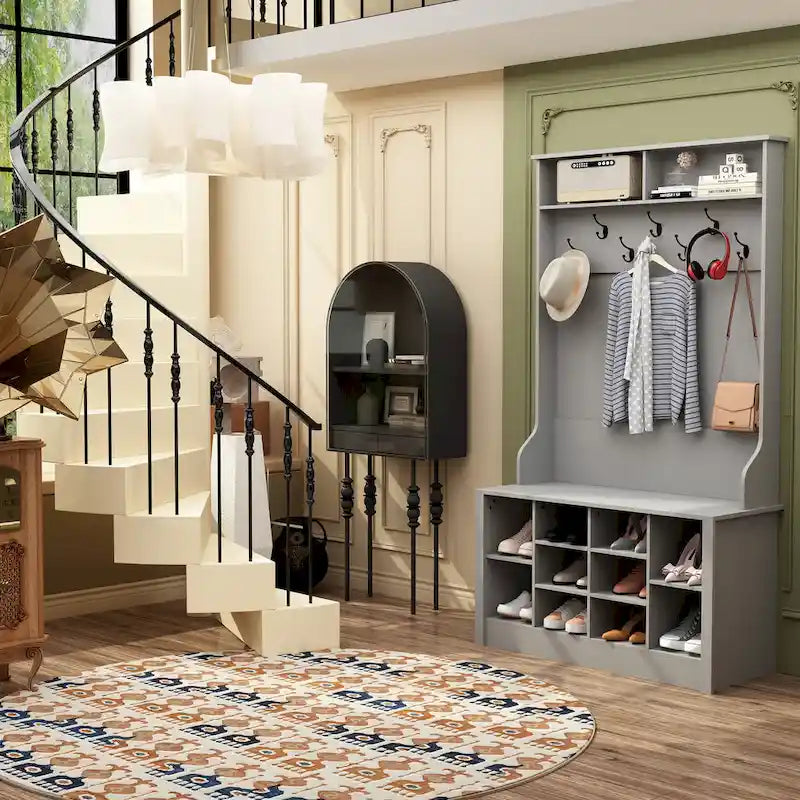 Porte-manteau et banc de rangement avec étagère à chaussures pour entrée
