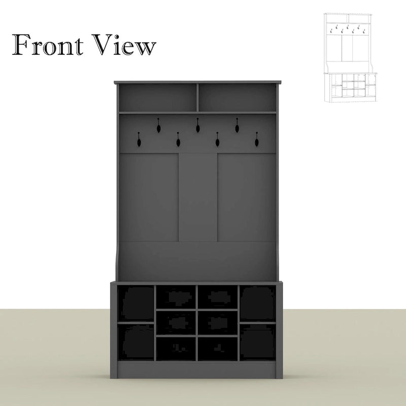 Porte-manteau et banc de rangement avec étagère à chaussures pour entrée
