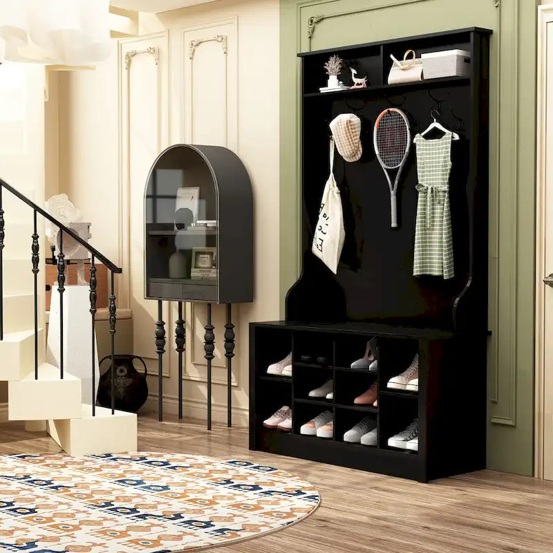 Porte-manteau et banc de rangement avec étagère à chaussures pour entrée