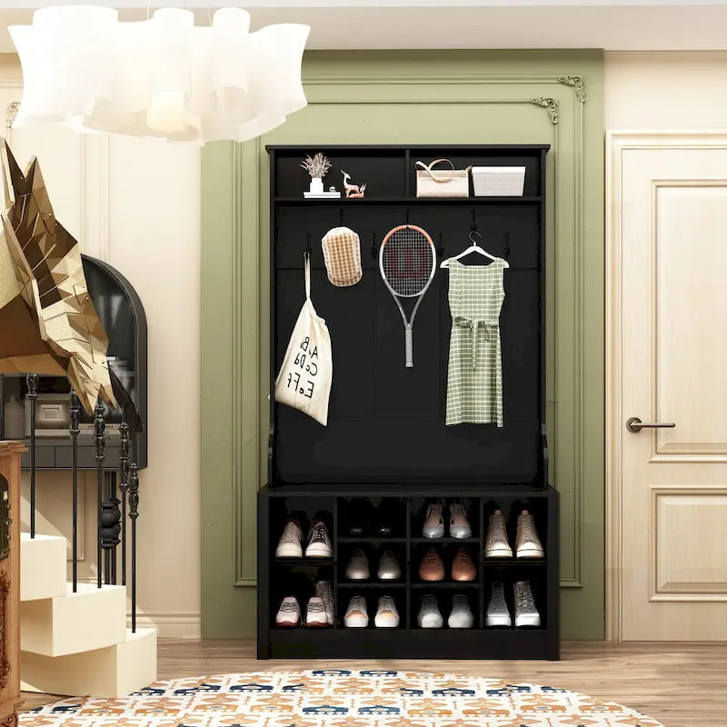 Porte-manteau et banc de rangement avec étagère à chaussures pour entrée