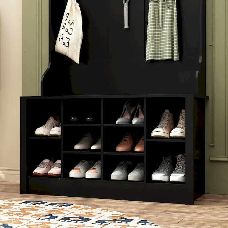 Porte-manteau et banc de rangement avec étagère à chaussures pour entrée