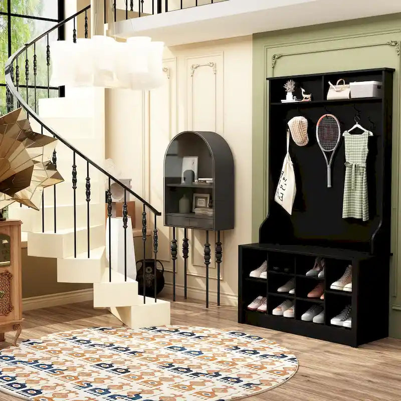 Porte-manteau et banc de rangement avec étagère à chaussures pour entrée