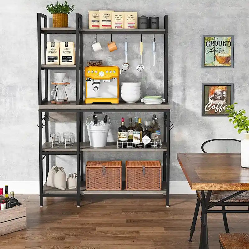 Étagère de cuisine 43 pouces avec support micro-ondes, étagère de rangement utilitaire de cuisine 5 niveaux et 10 crochets pour cuisine et salon