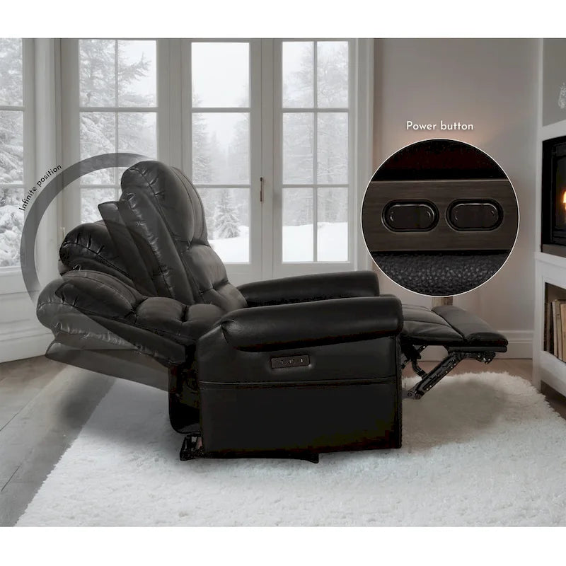 Canapé, Causeuse et Fauteuil Inclinables Électriques Noirs en Cuir Véritable avec Appuie-tête Réglable et Repose-pieds Extensible