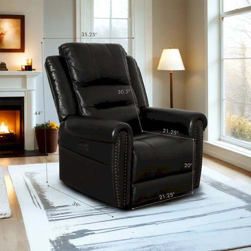 Canapé, Causeuse et Fauteuil Inclinables Électriques Noirs en Cuir Véritable avec Appuie-tête Réglable et Repose-pieds Extensible