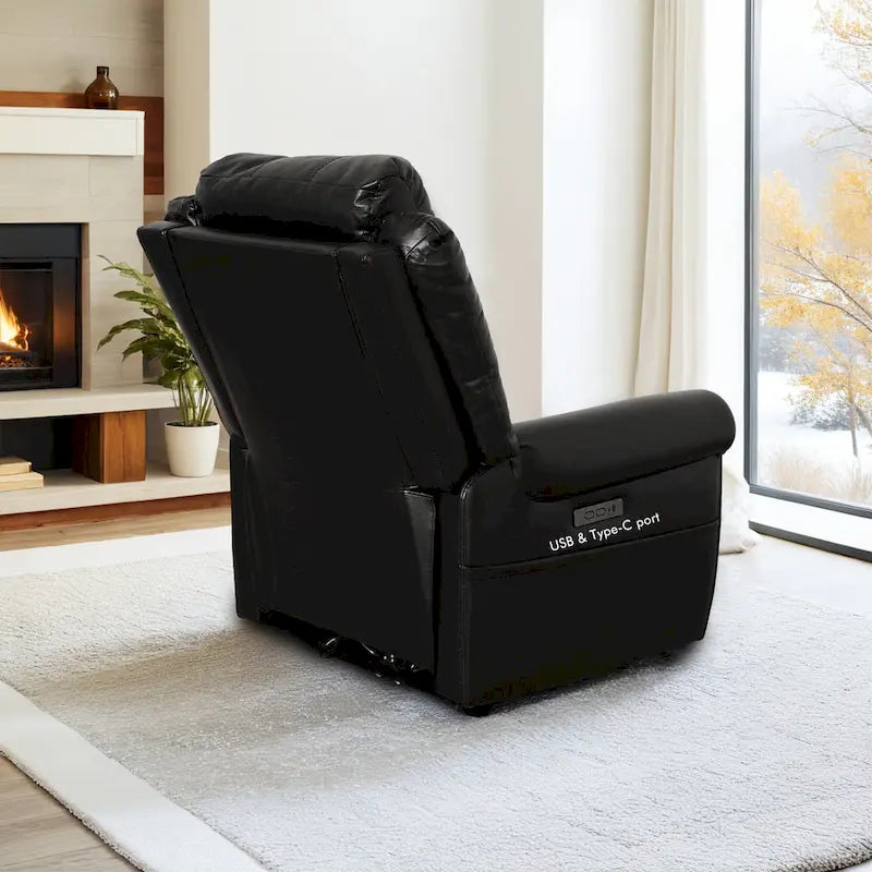 Canapé, Causeuse et Fauteuil Inclinables Électriques Noirs en Cuir Véritable avec Appuie-tête Réglable et Repose-pieds Extensible