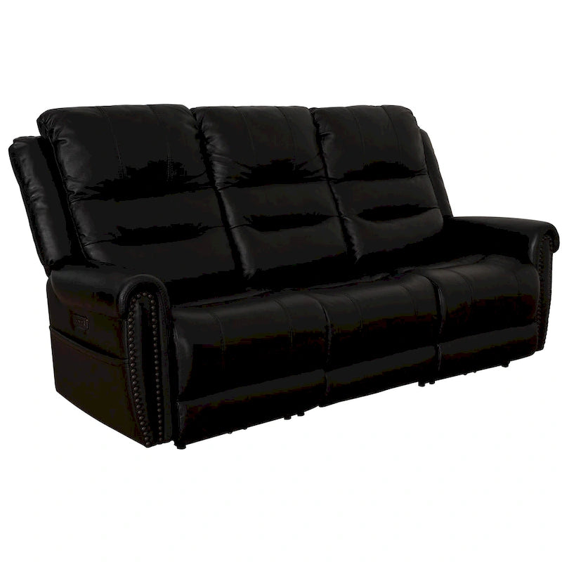 Canapé, Causeuse et Fauteuil Inclinables Électriques Noirs en Cuir Véritable avec Appuie-tête Réglable et Repose-pieds Extensible