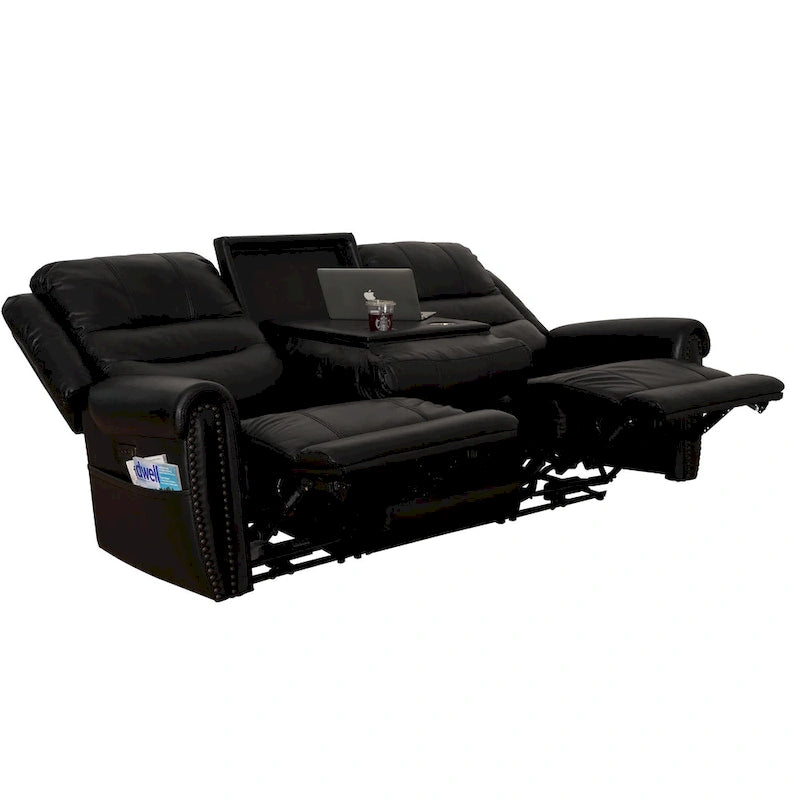 Canapé, Causeuse et Fauteuil Inclinables Électriques Noirs en Cuir Véritable avec Appuie-tête Réglable et Repose-pieds Extensible