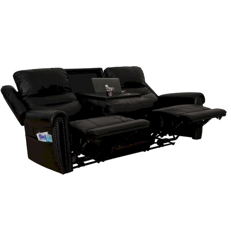 Canapé, Causeuse et Fauteuil Inclinables Électriques Noirs en Cuir Véritable avec Appuie-tête Réglable et Repose-pieds Extensible