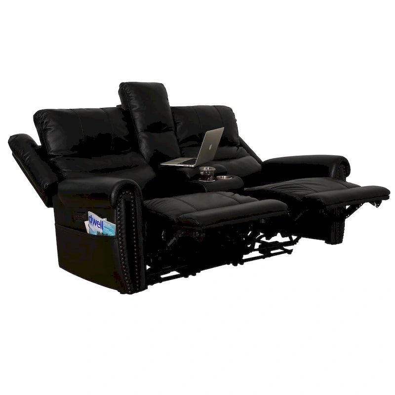 Canapé, Causeuse et Fauteuil Inclinables Électriques Noirs en Cuir Véritable avec Appuie-tête Réglable et Repose-pieds Extensible
