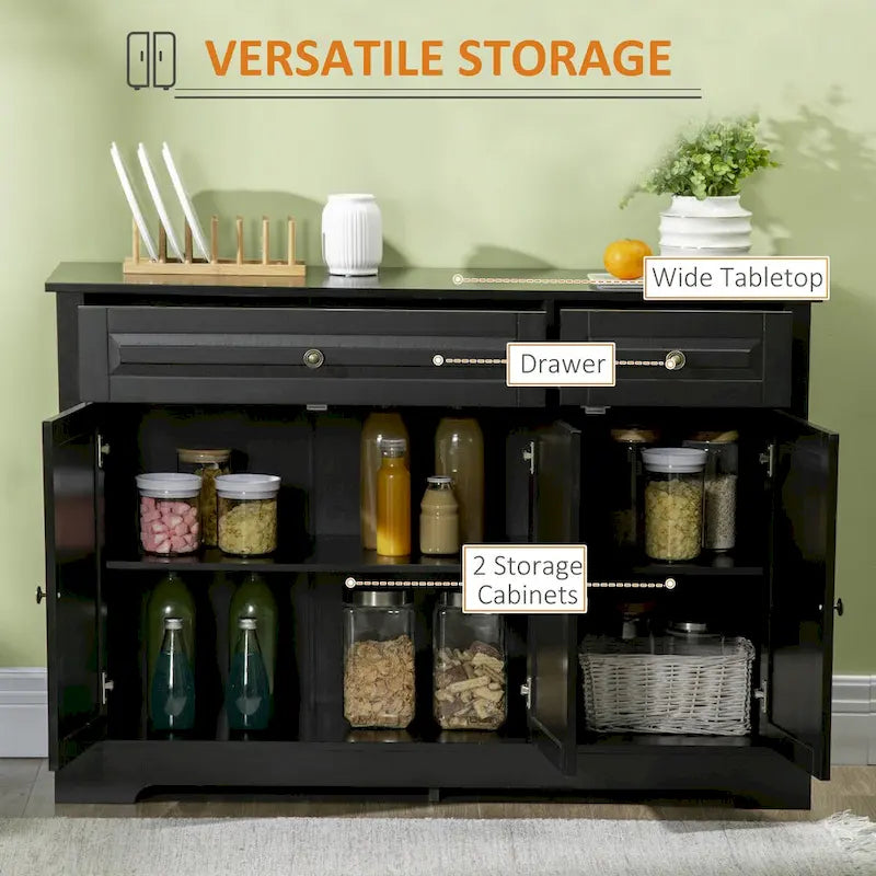 Buffet Bahut, Meuble de Cuisine avec 2 Tiroirs et Étagères Réglables, Meuble Bar à Café