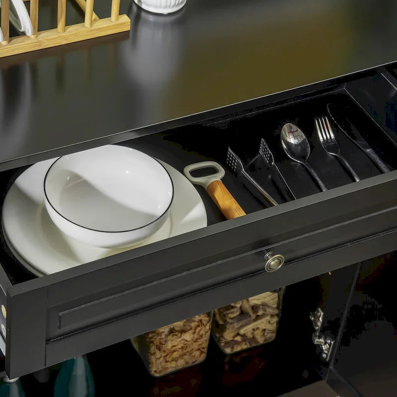 Buffet Bahut, Meuble de Cuisine avec 2 Tiroirs et Étagères Réglables, Meuble Bar à Café