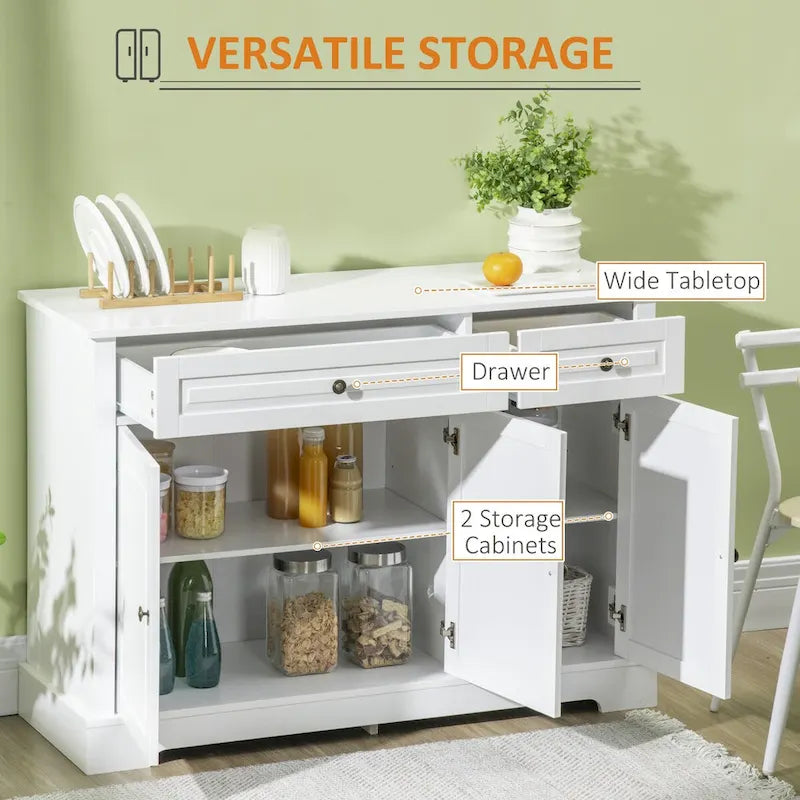Buffet Bahut, Meuble de Cuisine avec 2 Tiroirs et Étagères Réglables, Meuble Bar à Café