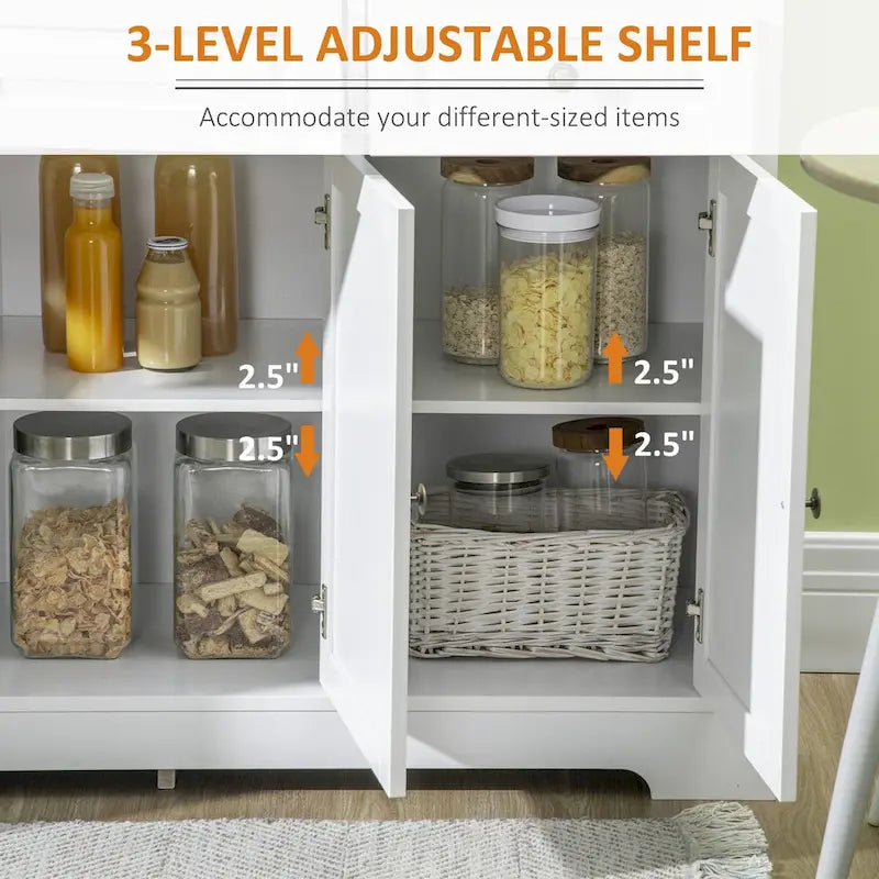Buffet Bahut, Meuble de Cuisine avec 2 Tiroirs et Étagères Réglables, Meuble Bar à Café