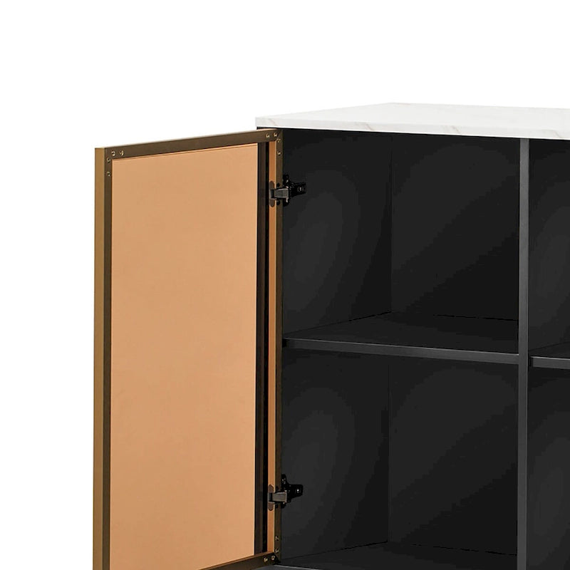 Buffet élégant en bois avec 2 portes en verre trempé ambre-jaune