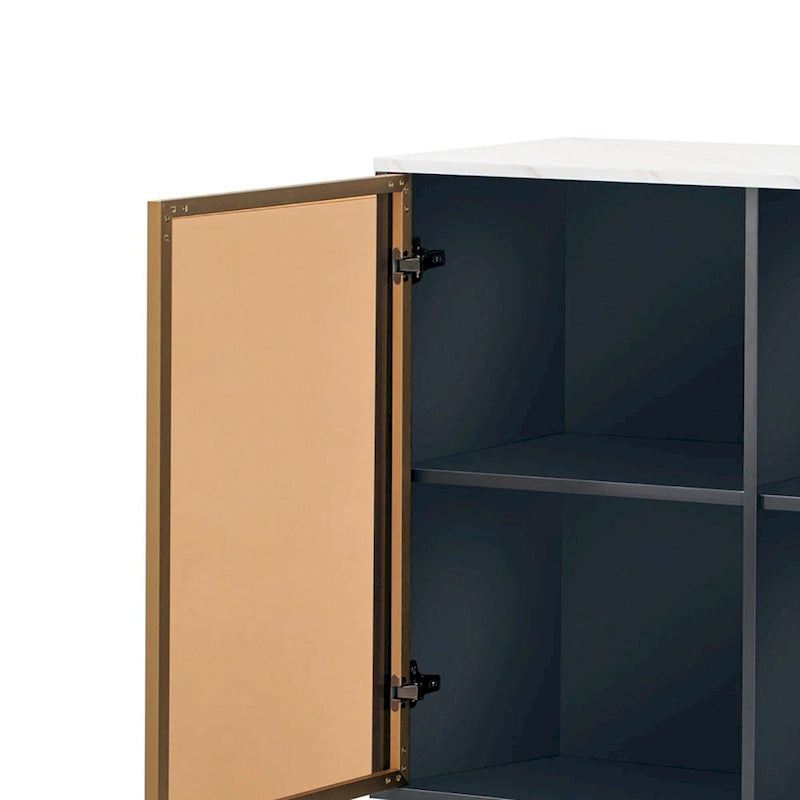 Buffet élégant en bois avec 2 portes en verre trempé ambre-jaune