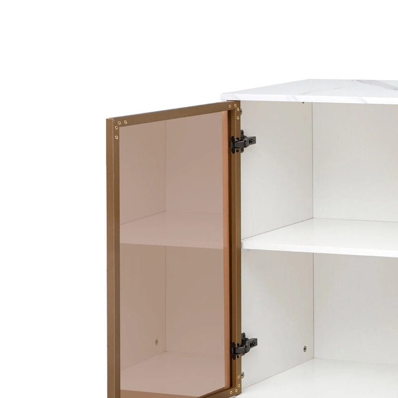 Buffet élégant en bois avec 2 portes en verre trempé ambre-jaune