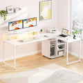 58.3 Bureau de jeu en L avec cube de rangement, table d'ordinateur de bureau avec ports USB et lumières LED