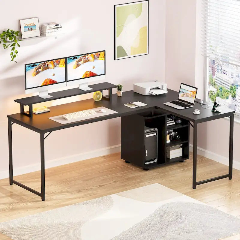 58.3 Bureau de jeu en L avec cube de rangement, table d'ordinateur de bureau avec ports USB et lumières LED