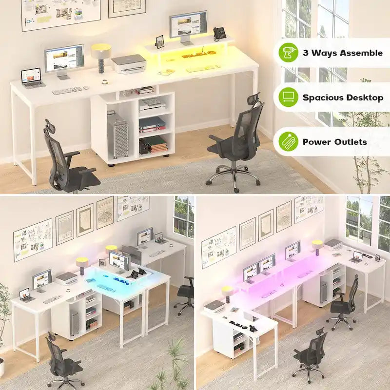 58.3 Bureau de jeu en L avec cube de rangement, table d'ordinateur de bureau avec ports USB et lumières LED