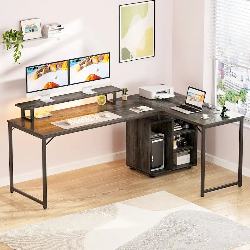 58.3 Bureau de jeu en L avec cube de rangement, table d'ordinateur de bureau avec ports USB et lumières LED
