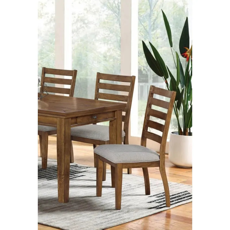 Ensemble de 2 chaises d'appoint en noyer, gris clair, dossier échelle