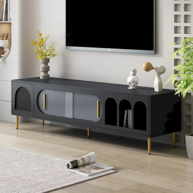 Meuble TV pour téléviseur de plus de 70 pouces, meuble TV console multimédia, avec 3 étagères et 2 placards