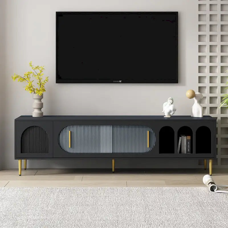 Meuble TV pour téléviseur de plus de 70 pouces, meuble TV console multimédia, avec 3 étagères et 2 placards